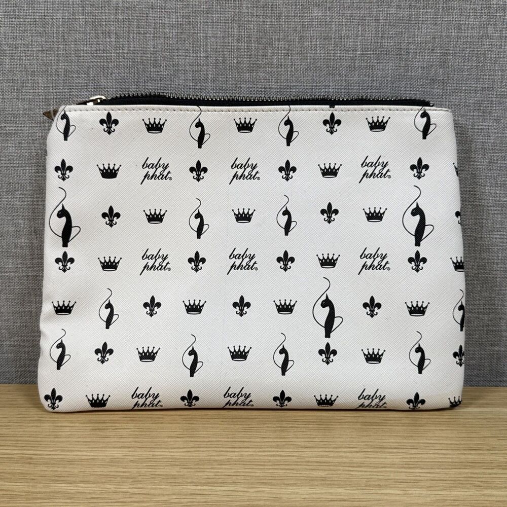 Baby Phat Monogram Cat Logo Zipper Pouch Makeup Cosmetic Bag Y2K Retro Classic